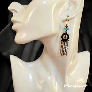 3/$30 VTG Antique Brass Beaded Chandalier Dangle Hook Earrings